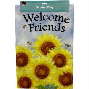 Garden Flag Sunflowers and Bees Welcome Friends 12 in X18 in Yellow Multicolor